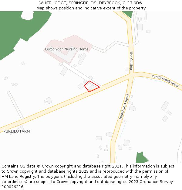 WHITE LODGE, SPRINGFIELDS, DRYBROOK, GL17 9BW: Location map and indicative extent of plot