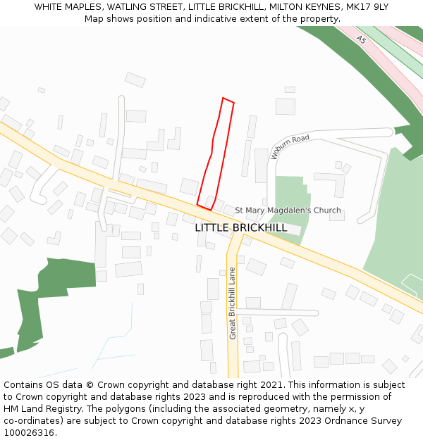 WHITE MAPLES, WATLING STREET, LITTLE BRICKHILL, MILTON KEYNES, MK17 9LY: Location map and indicative extent of plot