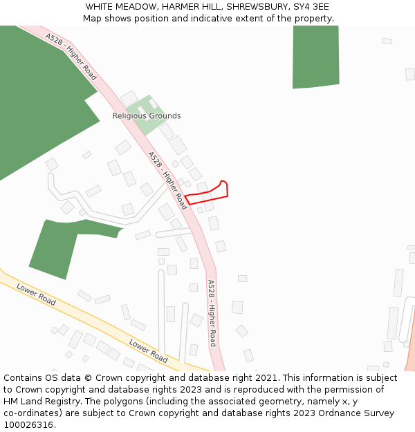 WHITE MEADOW, HARMER HILL, SHREWSBURY, SY4 3EE: Location map and indicative extent of plot