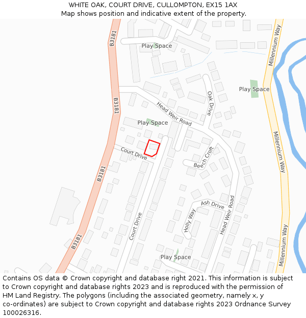 WHITE OAK, COURT DRIVE, CULLOMPTON, EX15 1AX: Location map and indicative extent of plot