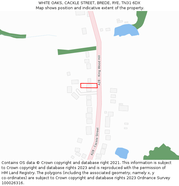 WHITE OAKS, CACKLE STREET, BREDE, RYE, TN31 6DX: Location map and indicative extent of plot