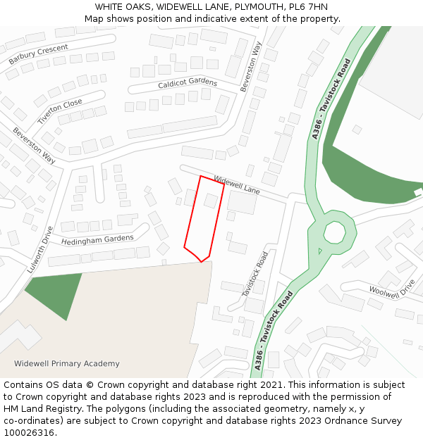 WHITE OAKS, WIDEWELL LANE, PLYMOUTH, PL6 7HN: Location map and indicative extent of plot