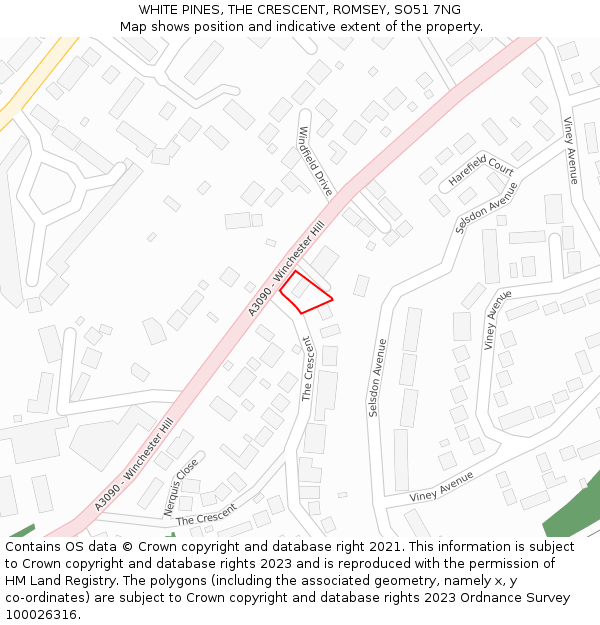 WHITE PINES, THE CRESCENT, ROMSEY, SO51 7NG: Location map and indicative extent of plot