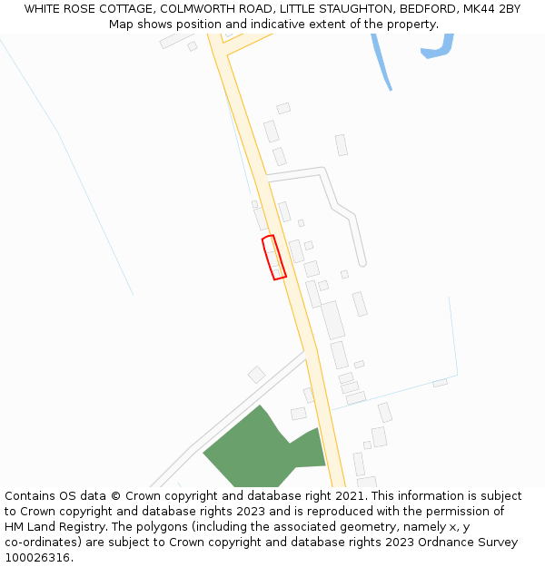 WHITE ROSE COTTAGE, COLMWORTH ROAD, LITTLE STAUGHTON, BEDFORD, MK44 2BY: Location map and indicative extent of plot