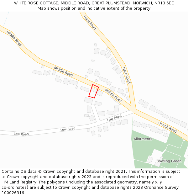 WHITE ROSE COTTAGE, MIDDLE ROAD, GREAT PLUMSTEAD, NORWICH, NR13 5EE: Location map and indicative extent of plot