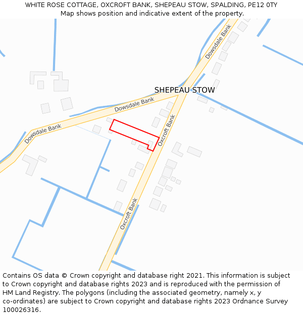 WHITE ROSE COTTAGE, OXCROFT BANK, SHEPEAU STOW, SPALDING, PE12 0TY: Location map and indicative extent of plot