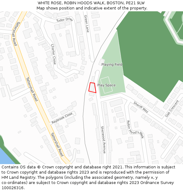 WHITE ROSE, ROBIN HOODS WALK, BOSTON, PE21 9LW: Location map and indicative extent of plot