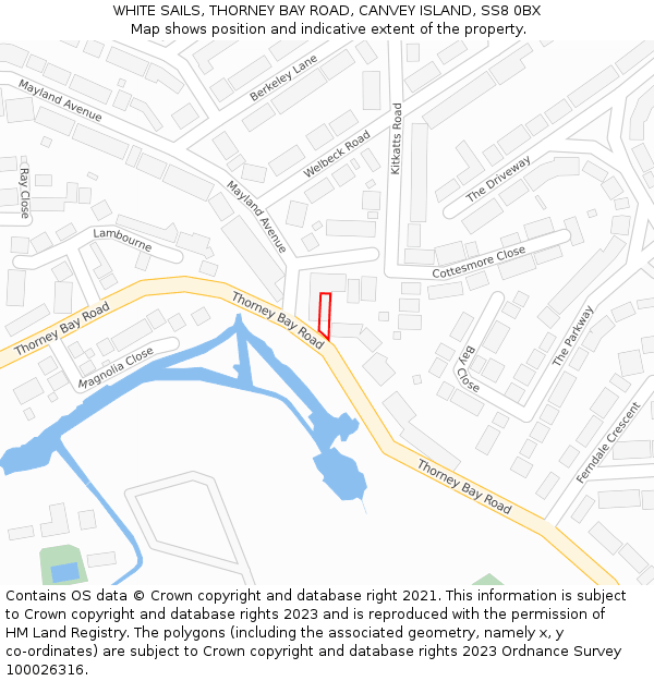 WHITE SAILS, THORNEY BAY ROAD, CANVEY ISLAND, SS8 0BX: Location map and indicative extent of plot