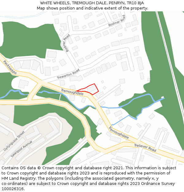 WHITE WHEELS, TREMOUGH DALE, PENRYN, TR10 8JA: Location map and indicative extent of plot