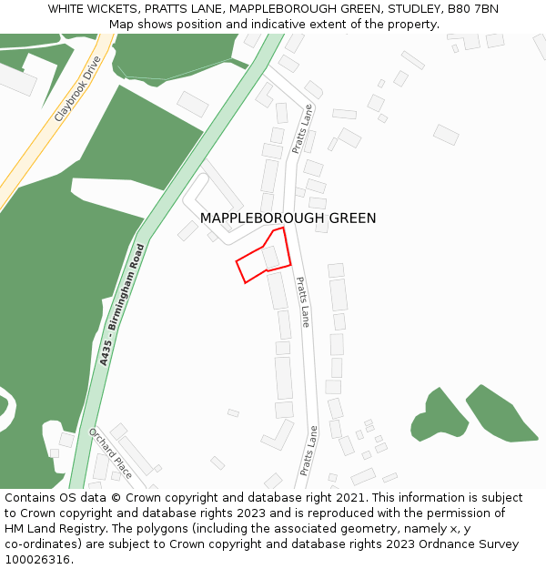 WHITE WICKETS, PRATTS LANE, MAPPLEBOROUGH GREEN, STUDLEY, B80 7BN: Location map and indicative extent of plot