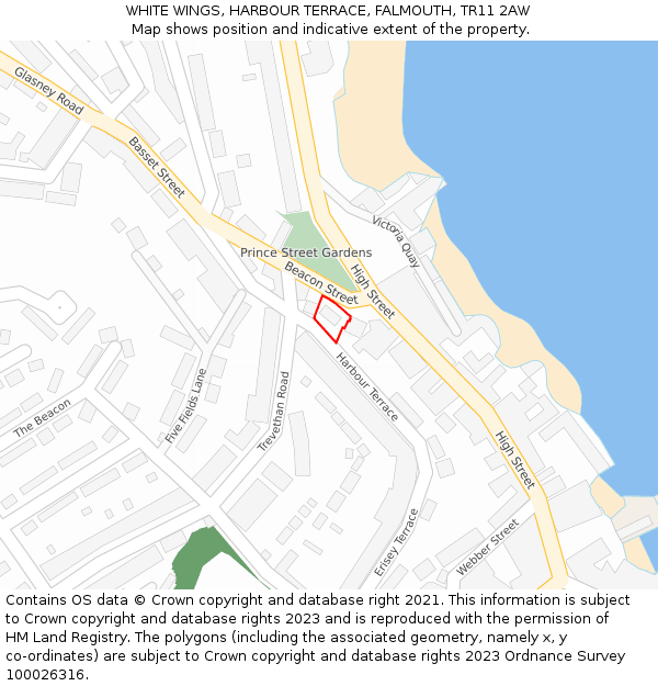 WHITE WINGS, HARBOUR TERRACE, FALMOUTH, TR11 2AW: Location map and indicative extent of plot