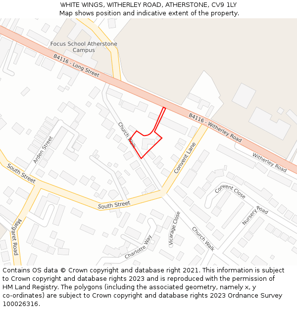 WHITE WINGS, WITHERLEY ROAD, ATHERSTONE, CV9 1LY: Location map and indicative extent of plot