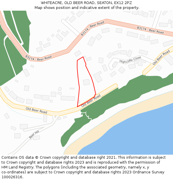 WHITEACRE, OLD BEER ROAD, SEATON, EX12 2PZ: Location map and indicative extent of plot