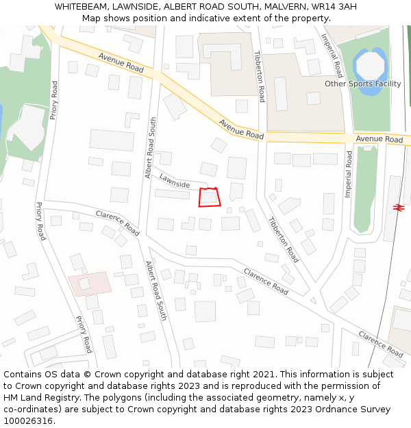 WHITEBEAM, LAWNSIDE, ALBERT ROAD SOUTH, MALVERN, WR14 3AH: Location map and indicative extent of plot