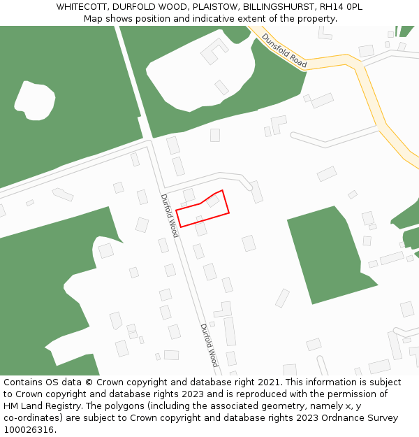 WHITECOTT, DURFOLD WOOD, PLAISTOW, BILLINGSHURST, RH14 0PL: Location map and indicative extent of plot