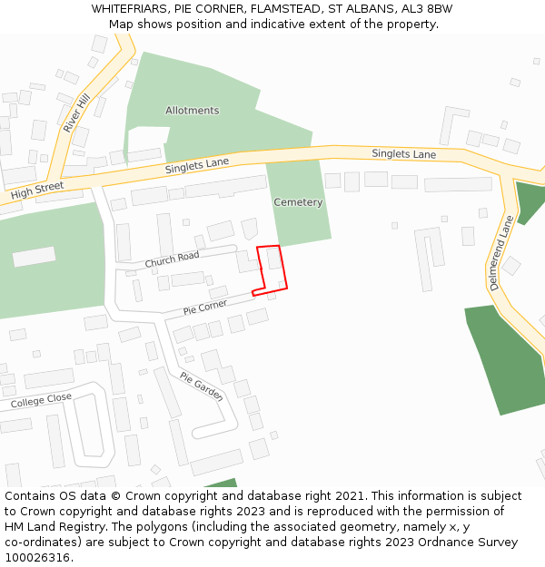 WHITEFRIARS, PIE CORNER, FLAMSTEAD, ST ALBANS, AL3 8BW: Location map and indicative extent of plot