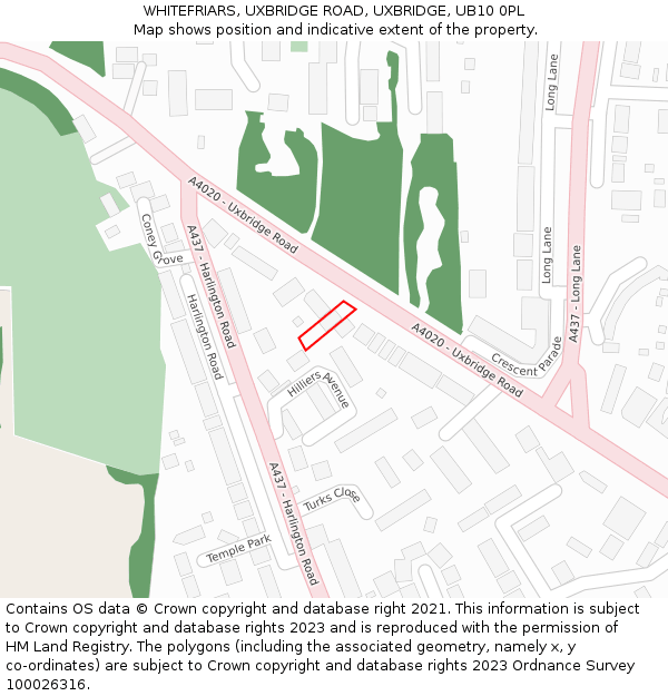 WHITEFRIARS, UXBRIDGE ROAD, UXBRIDGE, UB10 0PL: Location map and indicative extent of plot