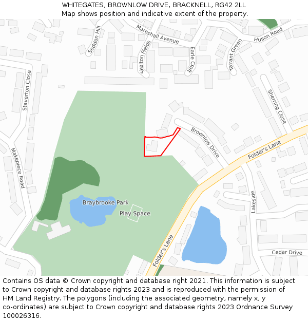 WHITEGATES, BROWNLOW DRIVE, BRACKNELL, RG42 2LL: Location map and indicative extent of plot