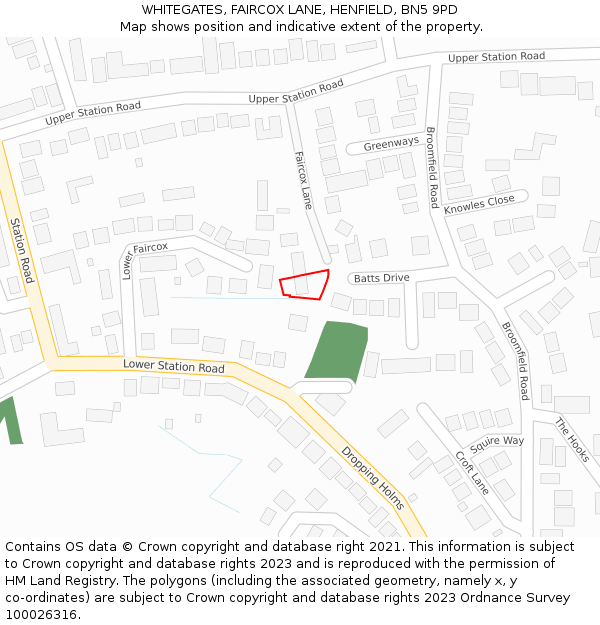 WHITEGATES, FAIRCOX LANE, HENFIELD, BN5 9PD: Location map and indicative extent of plot