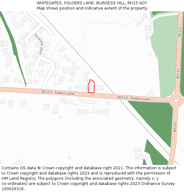 WHITEGATES, FOLDERS LANE, BURGESS HILL, RH15 0DY: Location map and indicative extent of plot