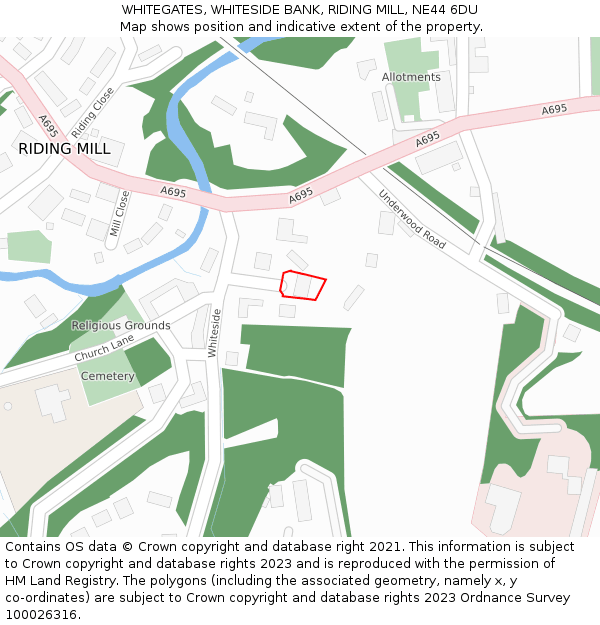WHITEGATES, WHITESIDE BANK, RIDING MILL, NE44 6DU: Location map and indicative extent of plot