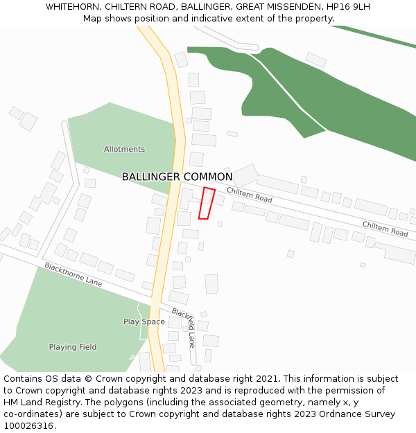 WHITEHORN, CHILTERN ROAD, BALLINGER, GREAT MISSENDEN, HP16 9LH: Location map and indicative extent of plot