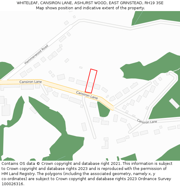 WHITELEAF, CANSIRON LANE, ASHURST WOOD, EAST GRINSTEAD, RH19 3SE: Location map and indicative extent of plot