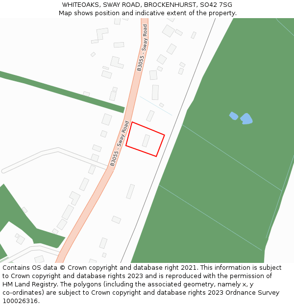 WHITEOAKS, SWAY ROAD, BROCKENHURST, SO42 7SG: Location map and indicative extent of plot