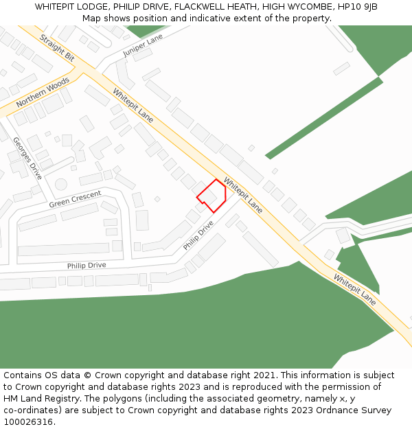 WHITEPIT LODGE, PHILIP DRIVE, FLACKWELL HEATH, HIGH WYCOMBE, HP10 9JB: Location map and indicative extent of plot