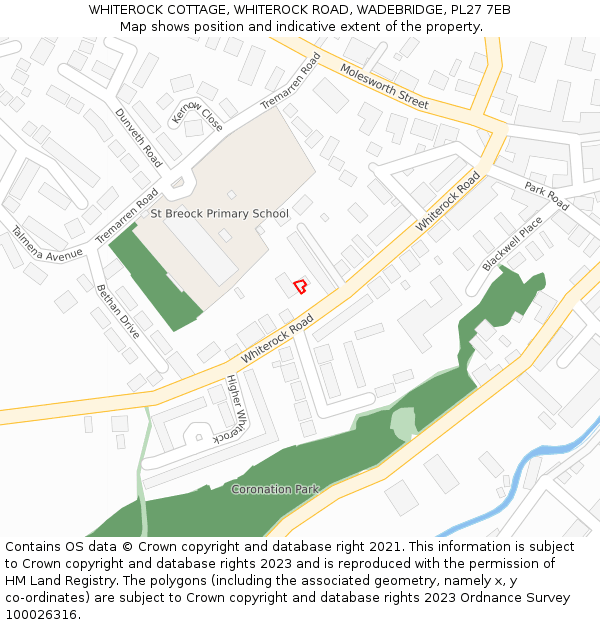 WHITEROCK COTTAGE, WHITEROCK ROAD, WADEBRIDGE, PL27 7EB: Location map and indicative extent of plot