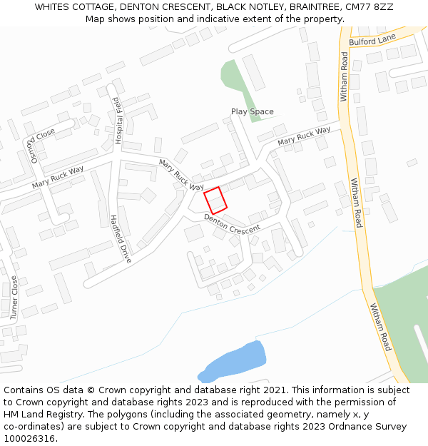 WHITES COTTAGE, DENTON CRESCENT, BLACK NOTLEY, BRAINTREE, CM77 8ZZ: Location map and indicative extent of plot
