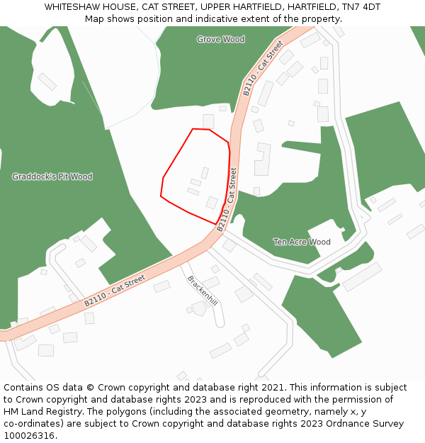 WHITESHAW HOUSE, CAT STREET, UPPER HARTFIELD, HARTFIELD, TN7 4DT: Location map and indicative extent of plot