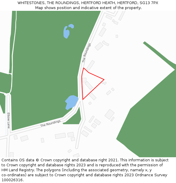 WHITESTONES, THE ROUNDINGS, HERTFORD HEATH, HERTFORD, SG13 7PX: Location map and indicative extent of plot
