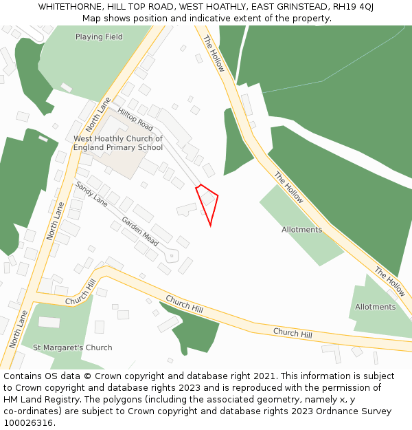 WHITETHORNE, HILL TOP ROAD, WEST HOATHLY, EAST GRINSTEAD, RH19 4QJ: Location map and indicative extent of plot