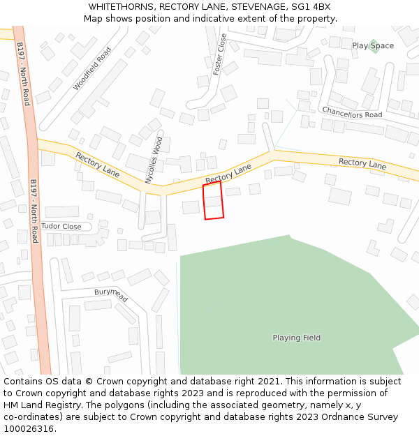 WHITETHORNS, RECTORY LANE, STEVENAGE, SG1 4BX: Location map and indicative extent of plot