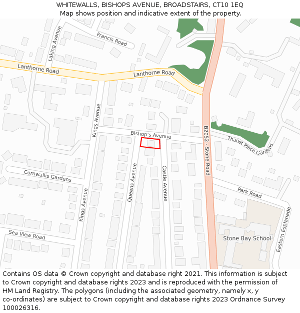 WHITEWALLS, BISHOPS AVENUE, BROADSTAIRS, CT10 1EQ: Location map and indicative extent of plot