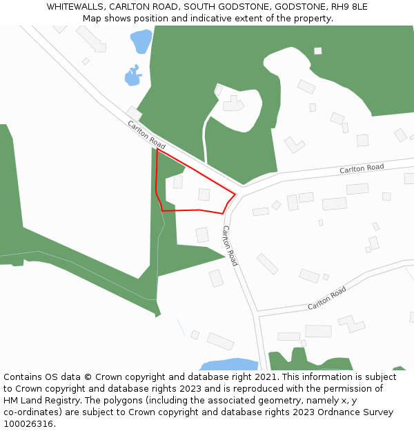 WHITEWALLS, CARLTON ROAD, SOUTH GODSTONE, GODSTONE, RH9 8LE: Location map and indicative extent of plot
