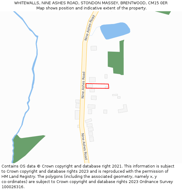 WHITEWALLS, NINE ASHES ROAD, STONDON MASSEY, BRENTWOOD, CM15 0ER: Location map and indicative extent of plot