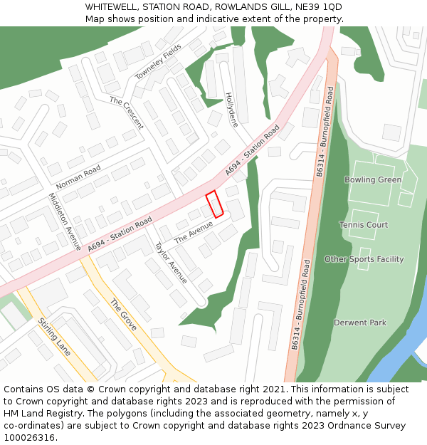 WHITEWELL, STATION ROAD, ROWLANDS GILL, NE39 1QD: Location map and indicative extent of plot