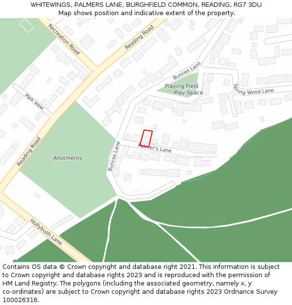 WHITEWINGS, PALMERS LANE, BURGHFIELD COMMON, READING, RG7 3DU: Location map and indicative extent of plot