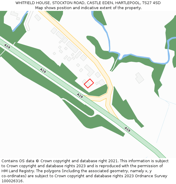 WHITFIELD HOUSE, STOCKTON ROAD, CASTLE EDEN, HARTLEPOOL, TS27 4SD: Location map and indicative extent of plot