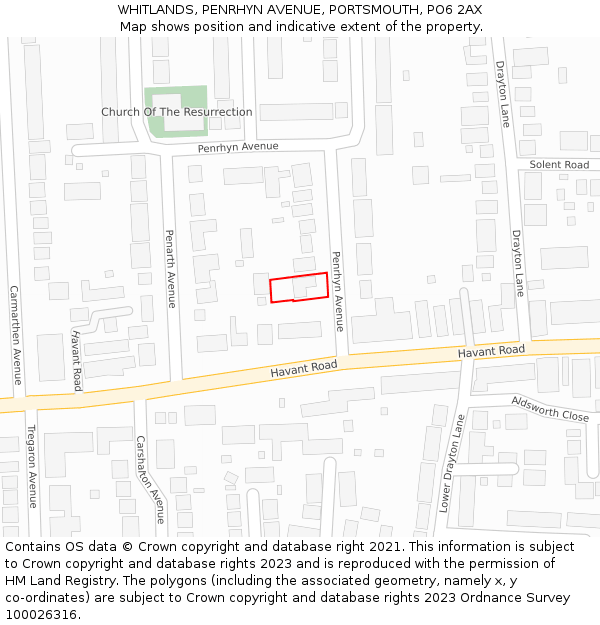 WHITLANDS, PENRHYN AVENUE, PORTSMOUTH, PO6 2AX: Location map and indicative extent of plot