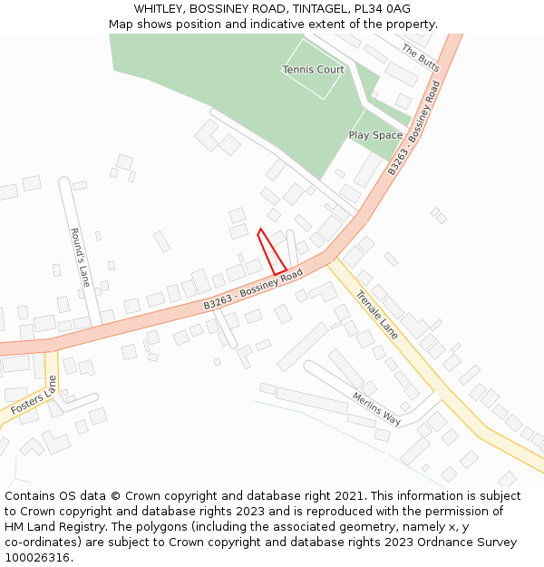 WHITLEY, BOSSINEY ROAD, TINTAGEL, PL34 0AG: Location map and indicative extent of plot