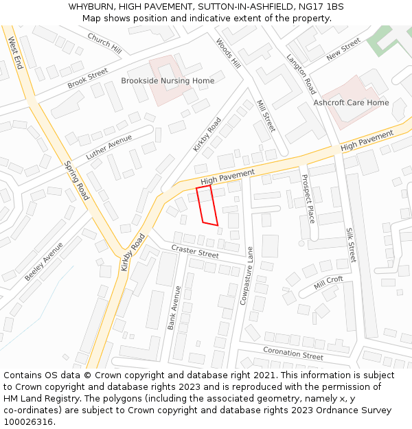 WHYBURN, HIGH PAVEMENT, SUTTON-IN-ASHFIELD, NG17 1BS: Location map and indicative extent of plot