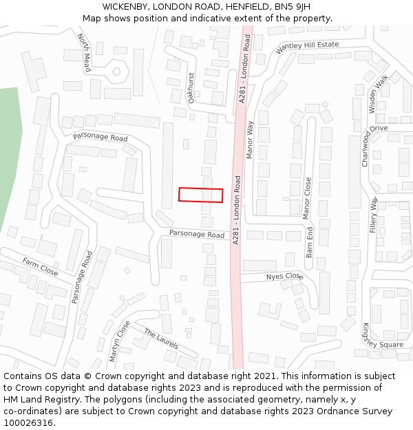 WICKENBY, LONDON ROAD, HENFIELD, BN5 9JH: Location map and indicative extent of plot