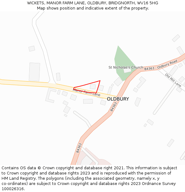 WICKETS, MANOR FARM LANE, OLDBURY, BRIDGNORTH, WV16 5HG: Location map and indicative extent of plot