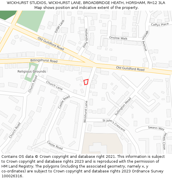 WICKHURST STUDIOS, WICKHURST LANE, BROADBRIDGE HEATH, HORSHAM, RH12 3LA: Location map and indicative extent of plot