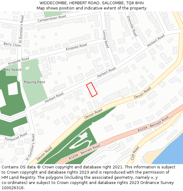 WIDDECOMBE, HERBERT ROAD, SALCOMBE, TQ8 8HN: Location map and indicative extent of plot