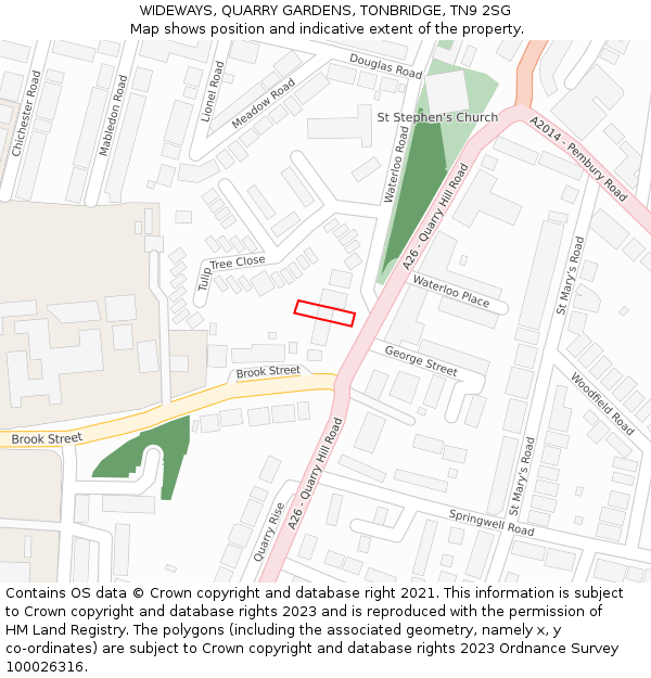 WIDEWAYS, QUARRY GARDENS, TONBRIDGE, TN9 2SG: Location map and indicative extent of plot
