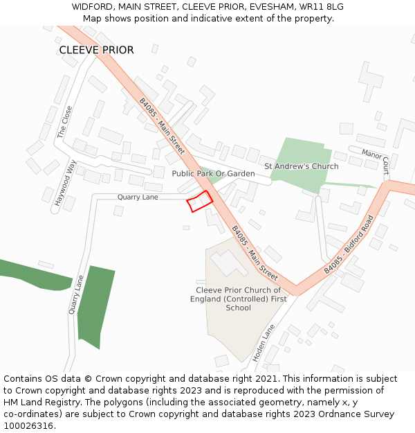 WIDFORD, MAIN STREET, CLEEVE PRIOR, EVESHAM, WR11 8LG: Location map and indicative extent of plot